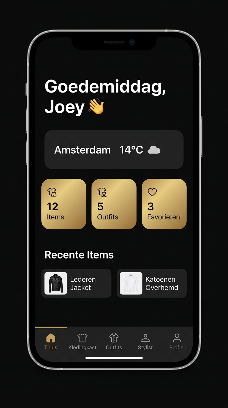 StijlMeester home screen met weer en statistieken
